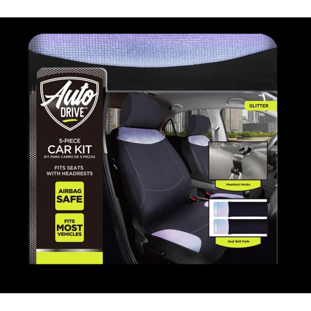 Auto Drive 5 Piece Seat Cover Kit Checker Diamond Black Polyester, Universal Fit
